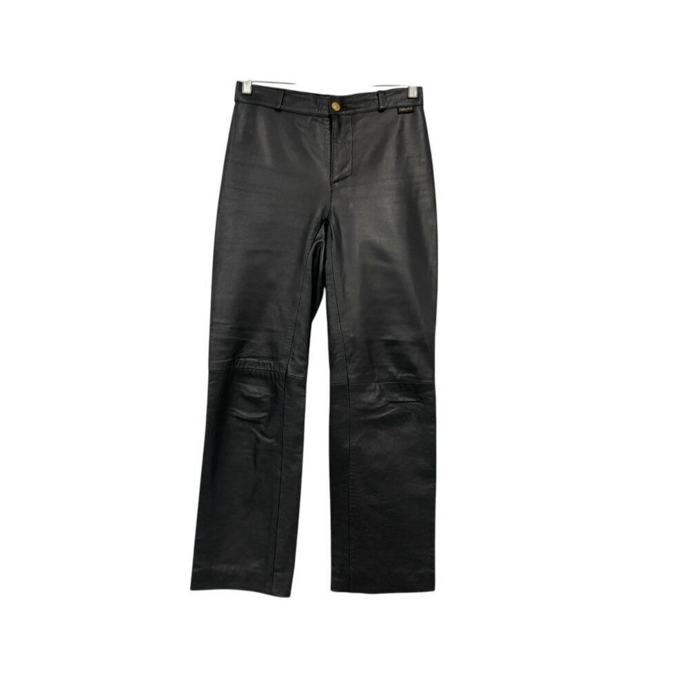 Versace Womens Leather Pants Sz 4 XS Black Straight High Rise Trousers